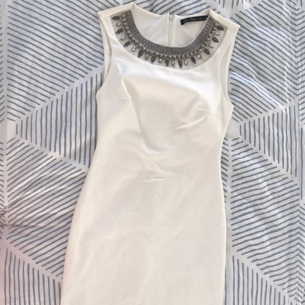 Zara White Cocktail Dress with Embellished Neck